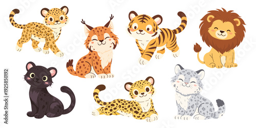 Canvas Print Set of cartoon wild cats