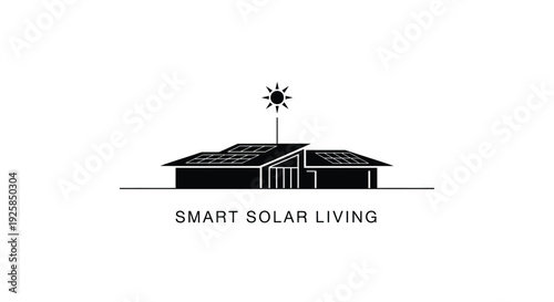Solar house icon, smart home with solar panel