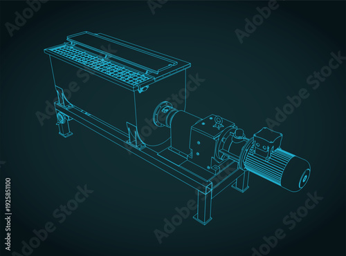 Industrial mixer for processing and mixing dry materials sketch