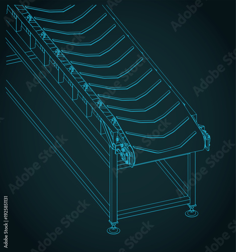 Transport belt conveyor isometric blueprint close up