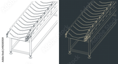 Transport belt conveyor isometric drawings close up