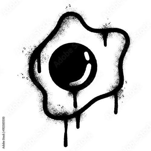 Fried Egg Graffiti Street Art Illustration with Spray Paint Drips