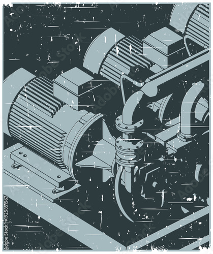 Hydraulic power pack close up retro poster