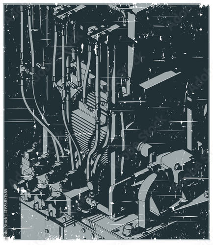 Hydraulic power unit close-up retro poster