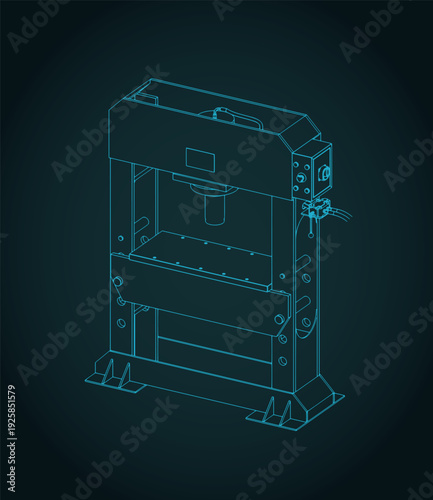 Hydraulic press isometric blueprint