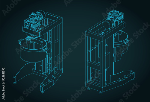 Lab planetary mixer isometric blueprints