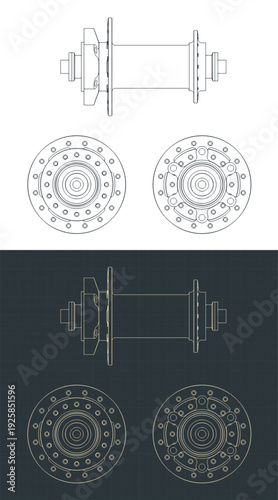 Bicycle front wheel hub drawings illustrations