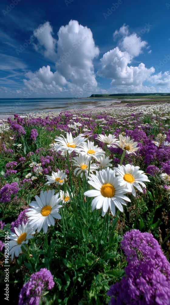 Obraz premium Wildflower meadow under vast blue sky