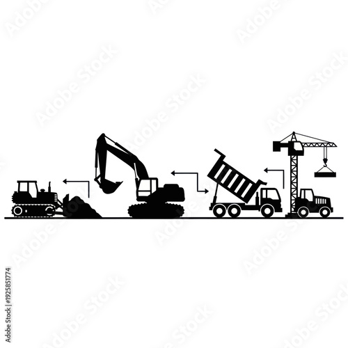 Construction site with heavy machinery working on building project.