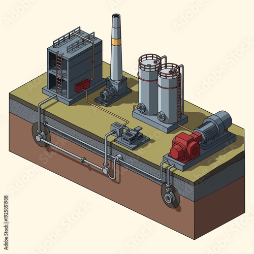 Industrial Water Treatment Plant Isometric View.