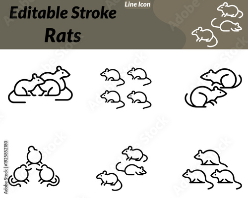 Rats set line icon. Neutral or single-color palette on a transparent or plain background. Suitable for pest control wildlife animal-related apps education or awareness-related UI icons.