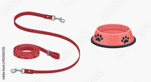 Essential dog set including collar, leash, and bowl