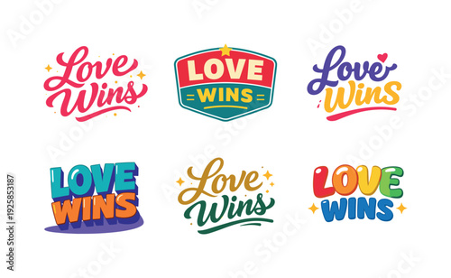 Clean modern holiday banner illustration displaying modern lettering logo set for Love Wins, professional logo-style typography