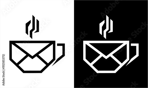Creative Minimalist Logo Design Combining Coffee Cup and Mail Envelope.