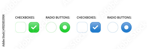 Modern checkboxes and radio buttons UI set. Clean, minimal design suitable for web interfaces, mobile applications, dashboards, forms, and user experience projects.