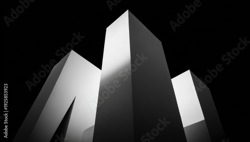 Abstract geometric forms rise against deep black