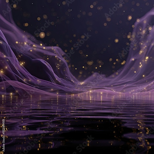 Ethereal purple fabric landscape with shimmering reflections
