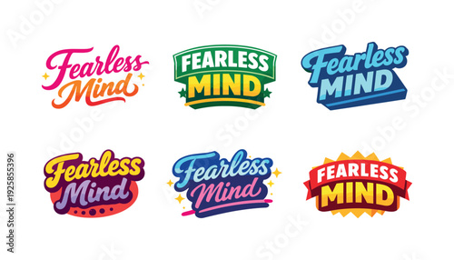 Fearless Mind Logos. Clean modern holiday banner illustration displaying modern lettering logo set for Fearless Mind, professional