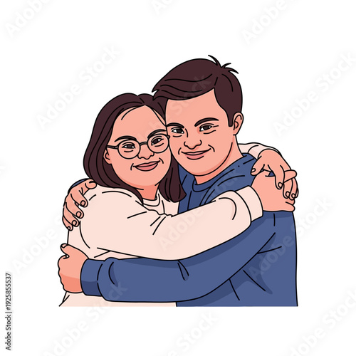 Affectionate couple with Down syndrome embrace each other