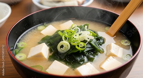 Delicious Japanese Miso Soup with Tofu and Seaweed.