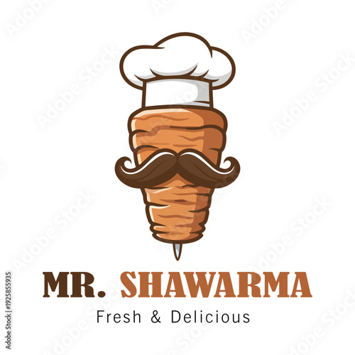 Mr shawarma food logo with chef hat and mustache
