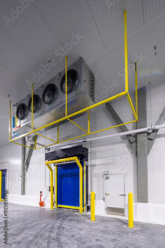 Canvas Print industrial cold storage room with large, ceiling-mounted  with evaporator fan un