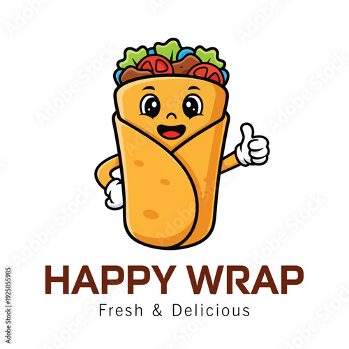 Happy cartoon food wrap mascot giving thumbs up
