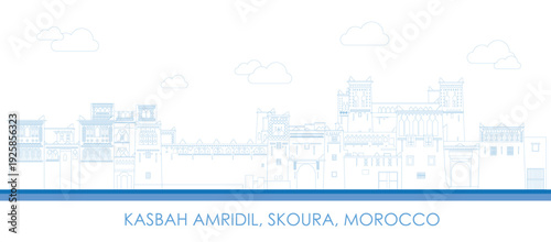 Outline Skyline panorama of town of Kasbah Amridil, Skoura, Morocco - vector illustration