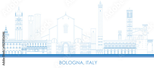 Outline Skyline panorama of city of Bologna, Italy - vector illustration
