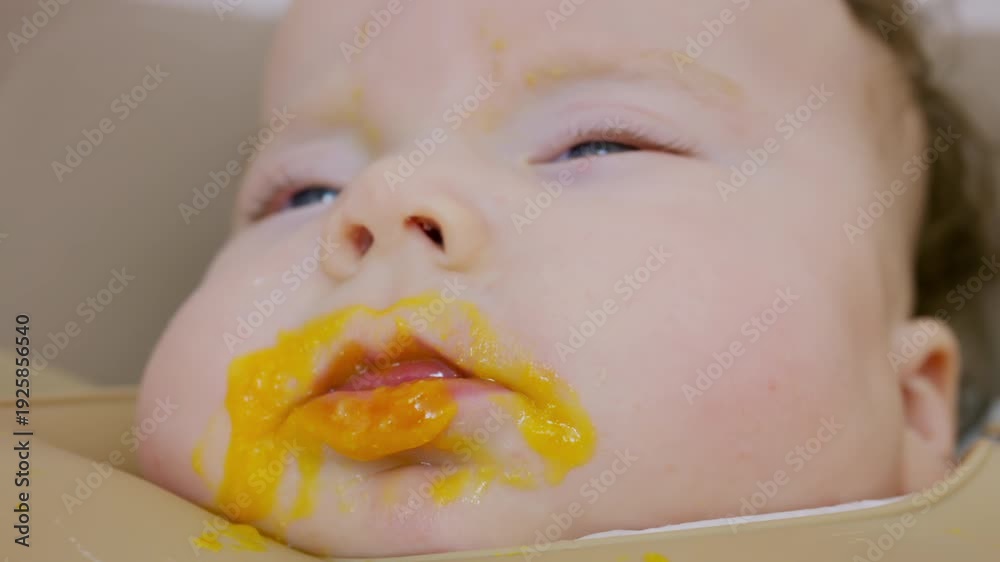 custom made wallpaper toronto digitalClose up of a baby being fed with a spoon, showing facial details and soft expressions
