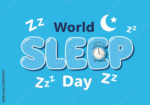 World sleep day celebration graphic with alarm clock and moon