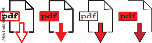 Vector file format line icons set. Document type labels. PDF, DOCX, JPG, PNG, XLS symbols.PDF File Format Icon Set