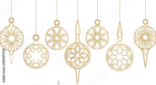 Elegant Golden Christmas Ornaments Hanging Festive Decorations.