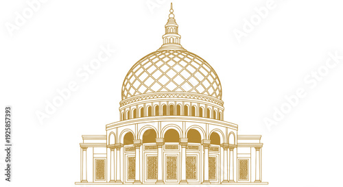 Elegant Golden Dome Building Architecture Illustration.