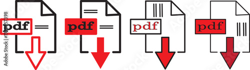 Vector file format line icons set. Document type labels. PDF, DOCX, JPG, PNG, XLS symbols.PDF File Format Icon Set