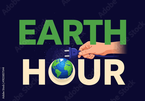 Earth hour illustration with unplugging globe concept