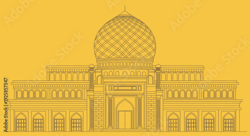 Golden Islamic Mosque Architecture with Intricate Dome Design.