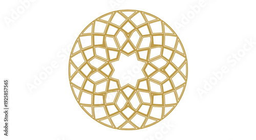 Intricate Geometric Golden Mandala Pattern Circular Design.