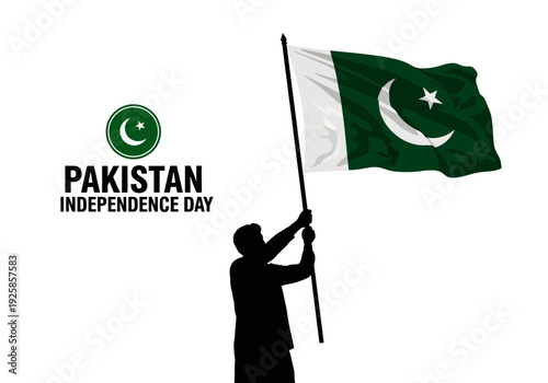 Silhouette of man holding pakistan flag for independence day celebration