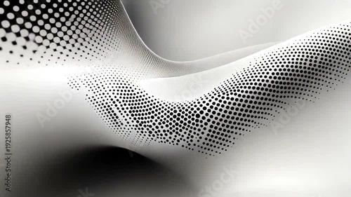 Abstract flowing form with dense dot matrix pattern against a soft white backdrop