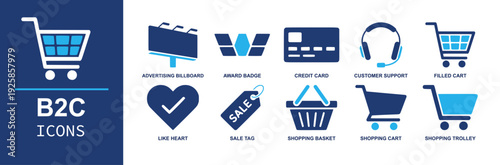B2B icon set. Containing approval check, business handshake, connection network, data database, delivery truck, forward arrow, link chain, presentation board, report document, team meeting and more. S