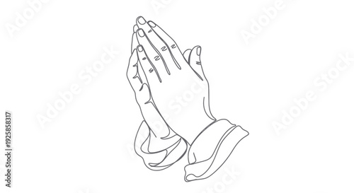 Praying Hands Line Art Symbol of Faith and Hope.