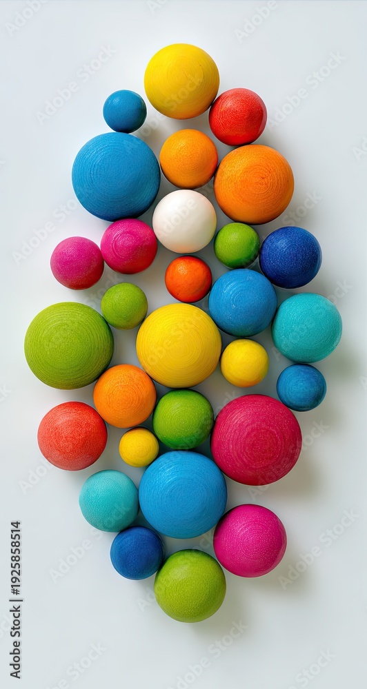 Obraz premium Colorful wooden spheres scattered on pale background