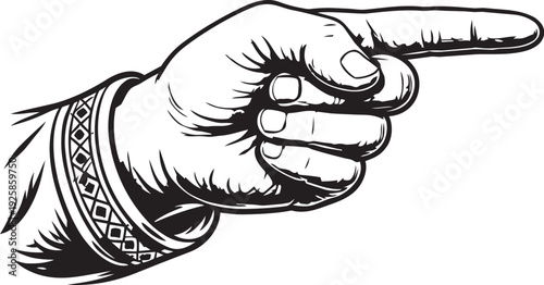 Pointing right arabic muslim man hand with thobe sleeve index finger direction gesture for navigation packaging design