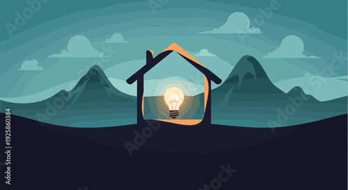 Eco-friendly home energy concept with light bulb inside house silhouette