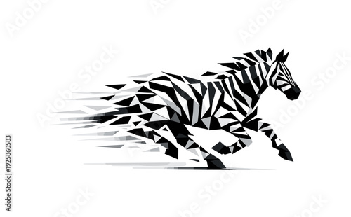 Geometric zebra in motion with dynamic low poly style on white background