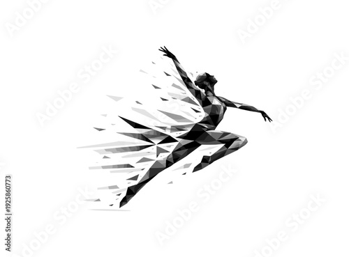 Dynamic low poly dancer in motion with geometric fragments