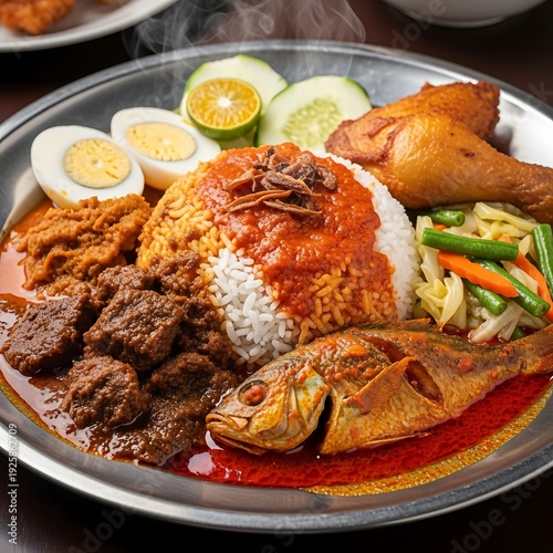 A hearty and delicious plate of traditional Malaysian Nasi Kandar.