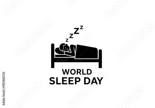 World sleep day logo with a sleeping person on a bed