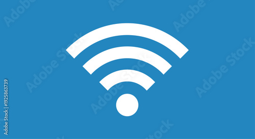 A white WiFi signal icon with four curved lines radiating from a central dot on a solid blue background.
